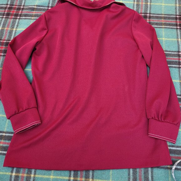Vintage 1970's JCPenney Wide Lapel Collar Burgundy Red Button Up Jacket / Shirt, - Picture 10 of 11